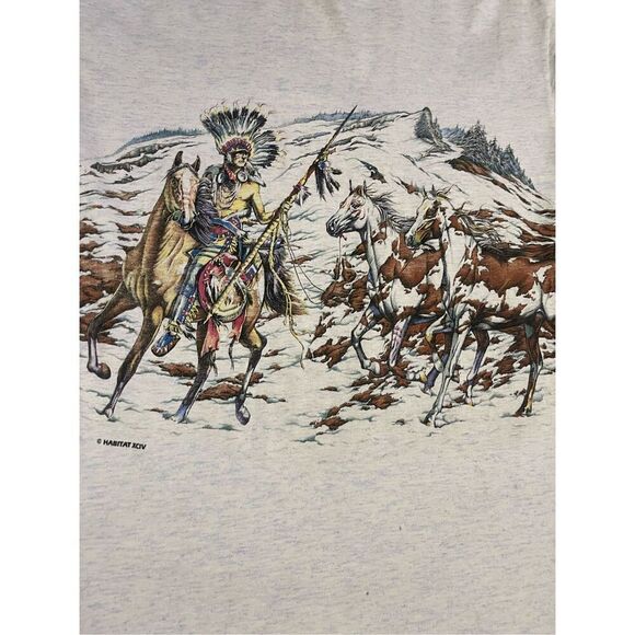 VTG 90’s Habitat XCIV Tshirt American Indians & Horses double sided single stitc - Picture 1 of 5
